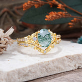 Naturally Inspired Luxury 4-Prong Oval Cut Natural Moss Agate Stacking Ring Set